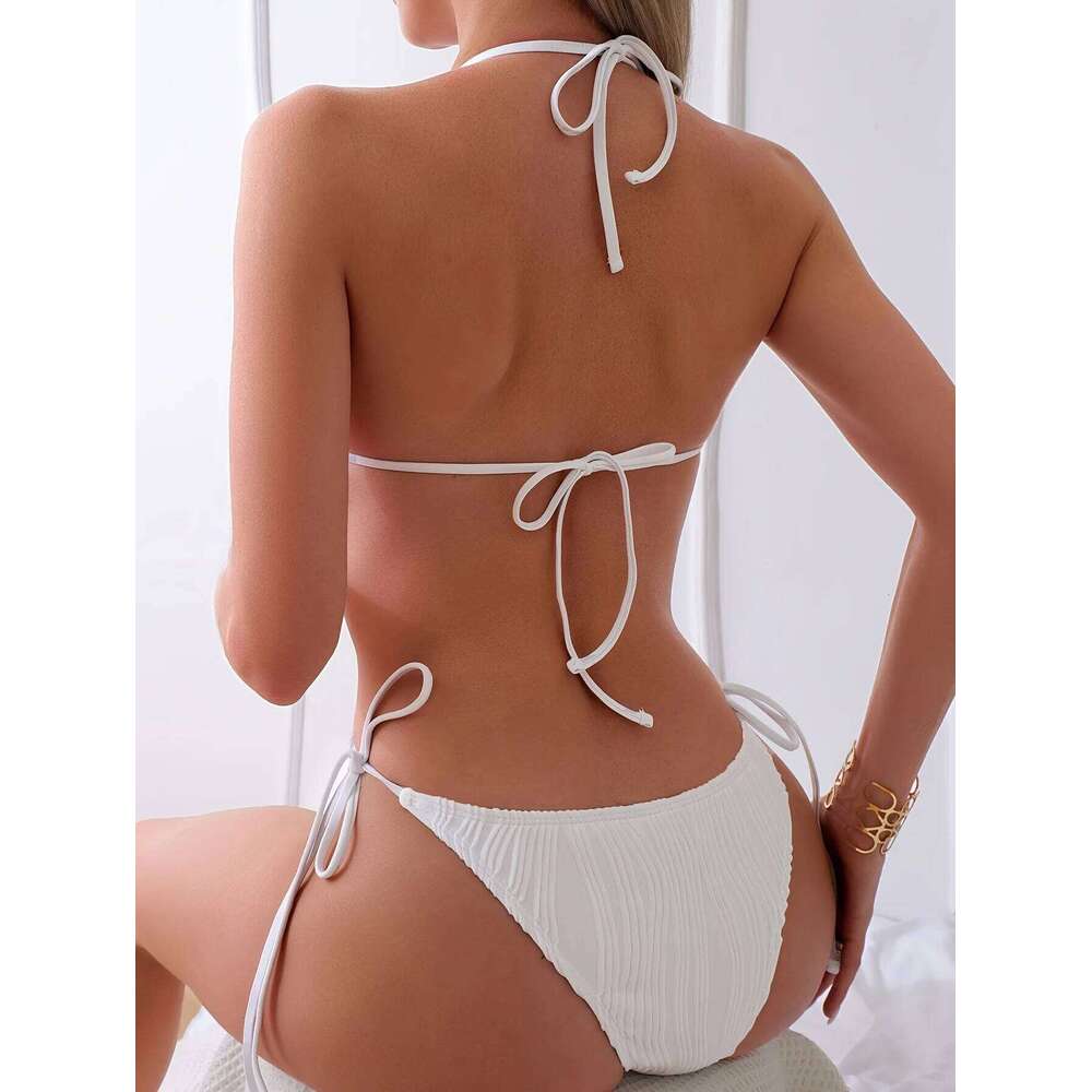 2026 Sexy Women's Solid Color One Piece Bikini Backless Hollow Out Halter Neck Swimsuit with Ties Slimming Monokini Bodysuit Top Z260301