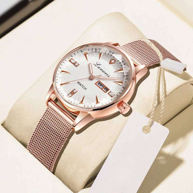 Elegant Womens with Calendar Ultra-Slim Mesh Band & Luminous Dial for Work or Daily Use H260228