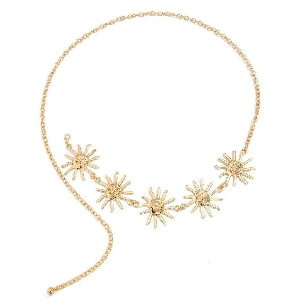 Salircon Boho Sunflower Adjustable Waist Belly Chain Women 2025 Summer Beach Vintage Sexy Bikini Gold Color Pendant Jewelry Gift H260228