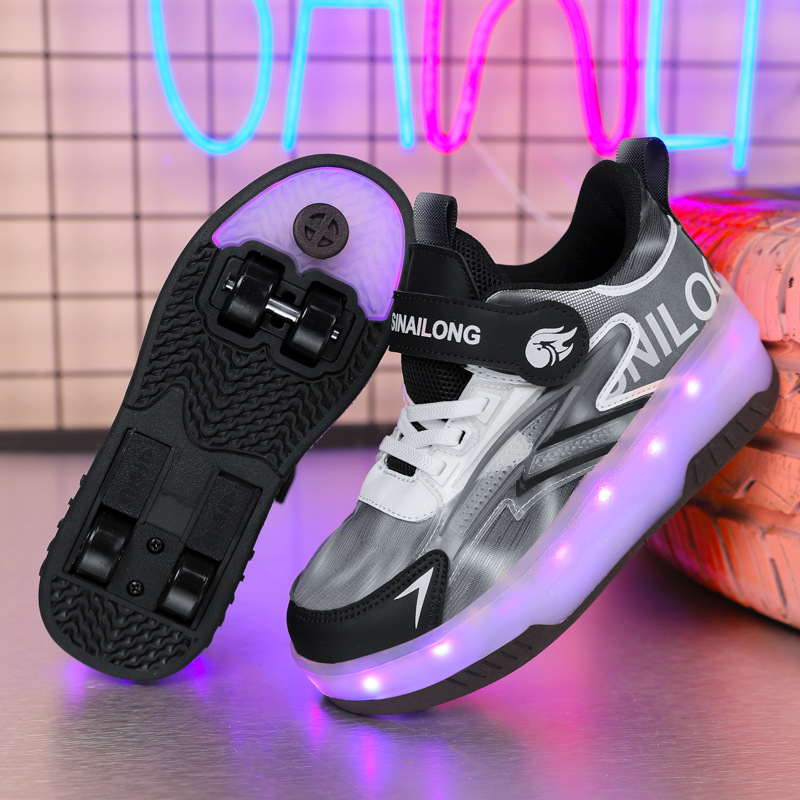 Free shipping Teenage Adult Roller Kids Shoes Sneakers Led Girls For Boys Luminous Sneakers 4-Wheel with Backlight Roller Skate Shoes Size 29-39