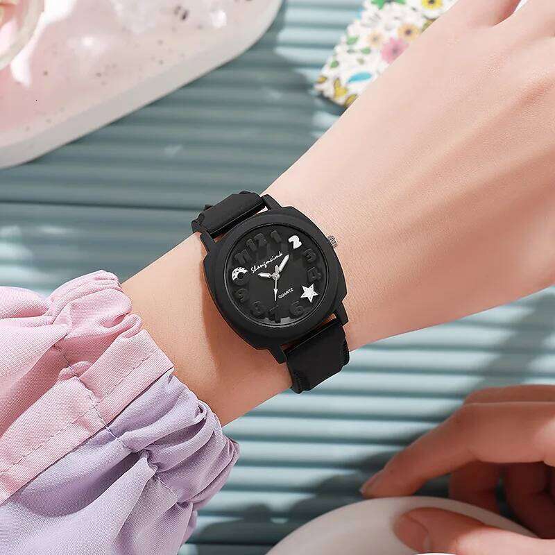 Fashion 3D Arabic Dial Women's Quartz Candy Color Silicone Band Square es H260228