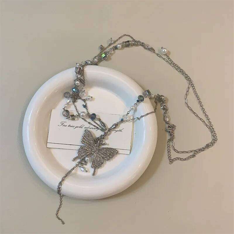 Y2K Style Multilayer Butterfly Pearl Waist Chain Necklace for Women Fashion Retro Designer Belt Punk Body Jewelry Accessories H260228