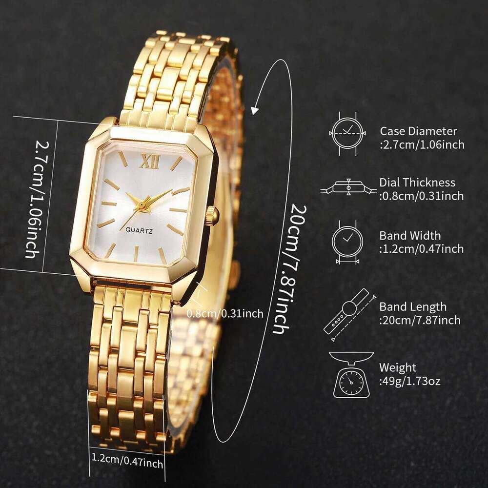 2PCS/Set Fashion Rectangle Women Quartz es Roma Dial Ladies Wrist Heart Jewelry Set Reloj Mujer Without Box H260228