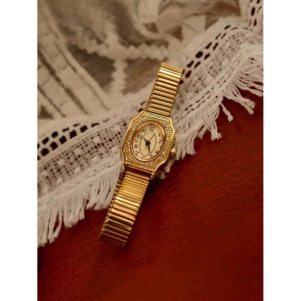 1 Piece of New Gold French Classic Retro Style High-End Elegant Compact Exquisite Women's Waterproof Quartz Stainless Steel Strap, Rectangular En