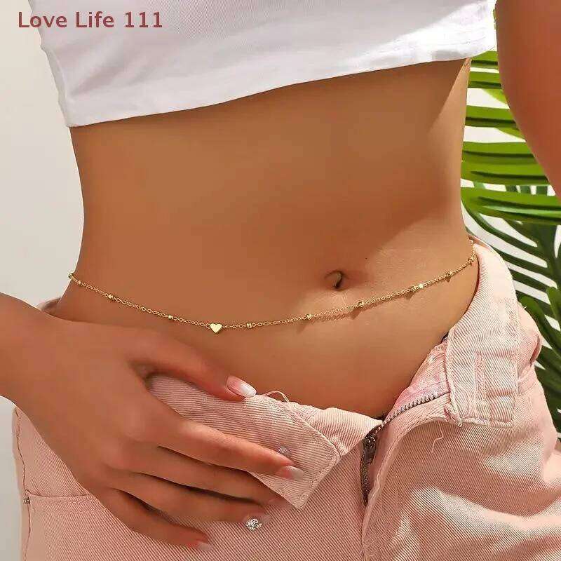 New Girls Simple Heart Beaded Belly For Women Fashion Metal Beach Bikini Waist Chains Body Jewelry Accessories H260228