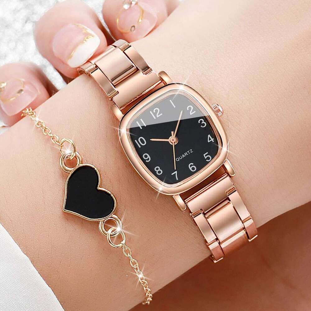 2PCS Fashion Women es Set Alloy Band Quartz Heart Reloj MujerWithout Box H260228