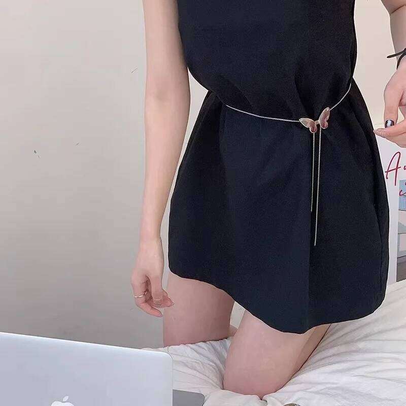 Liquid Metal Butterfly Rose Flower Waist Adjustable Silver Color Pendant Snake Bones Body Chain Punk Hiphop Jewelry H260228