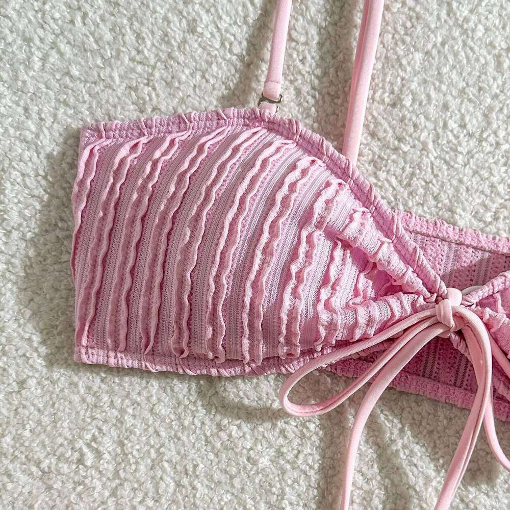 Wrinkled Crinkled Knotted Women Swimwear Female Swimsuit Two-pieces Bikini set Brazilian Bather Bathing Suit Swim Z260301