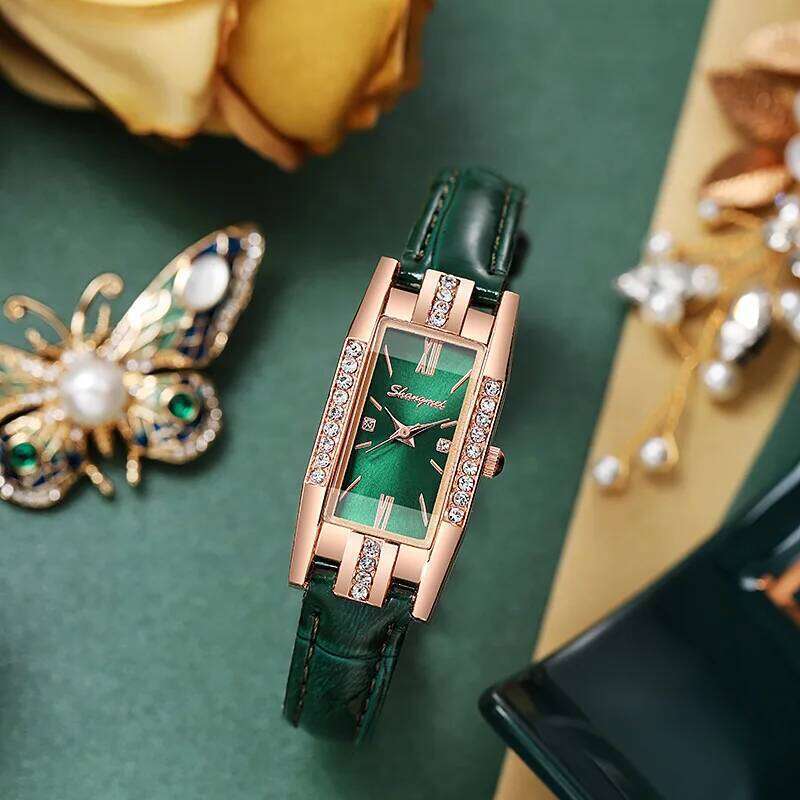 Vintage Women es Fashion Rhinestone Rectangle Ladies Leather Band Quartz H260228
