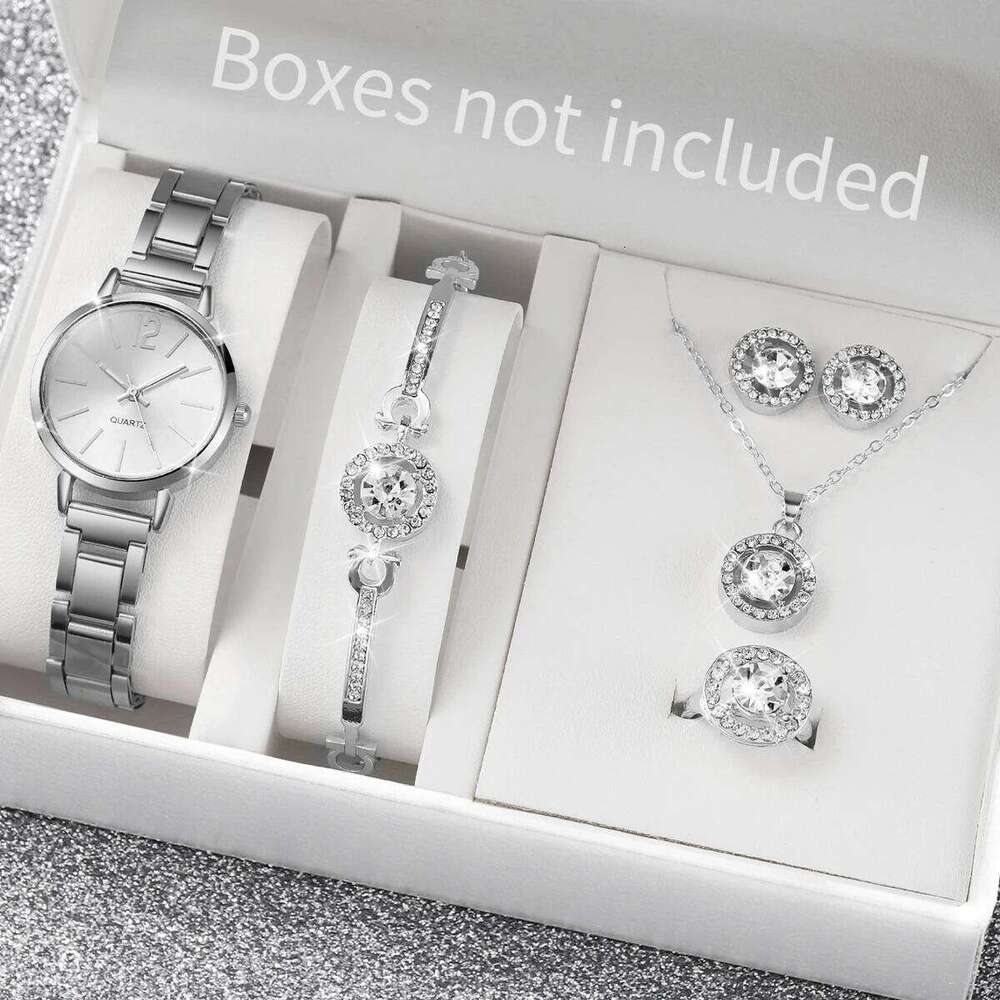 6PCS/Set Fashion es Luxury Analog Quartz for Women Rhinestone Jewelry Set Reloj Mujer Girls ClockWithout Box H260228