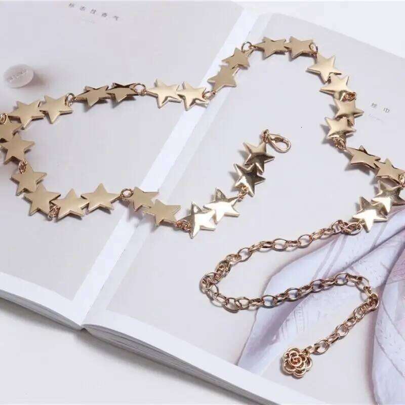 Cross Border Jewelry Fashion Retro Metal Five Pointed Star Waist Chain For Women Personalized Versatile Minimalist Dress Belt H260228