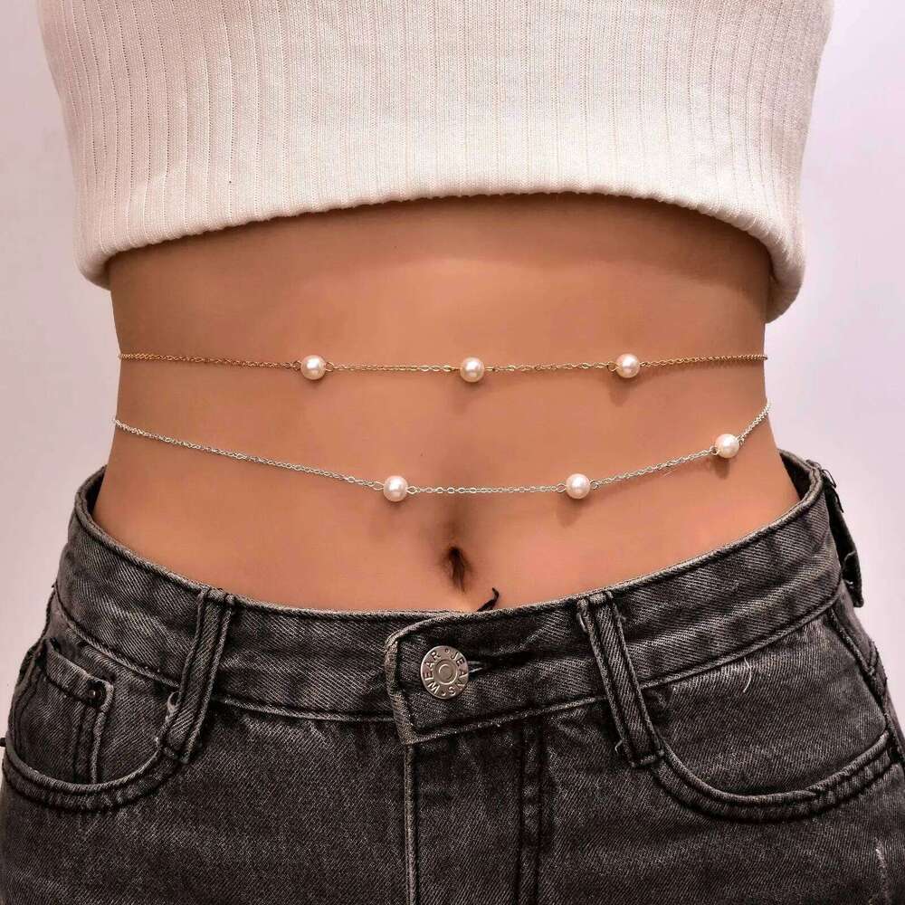 New Fashion Belly Simple Sexy Metal Pearl Waist Chain Women's Summer Beach Jewelry H260228