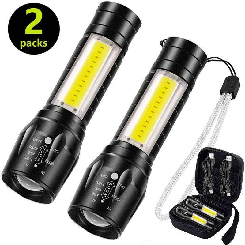 Portable COB+LED Camping Light Flashlight USB Rechargeable Zoom Tactical Lamp Waterproof Emergency Torch Christmas Gift Z260301