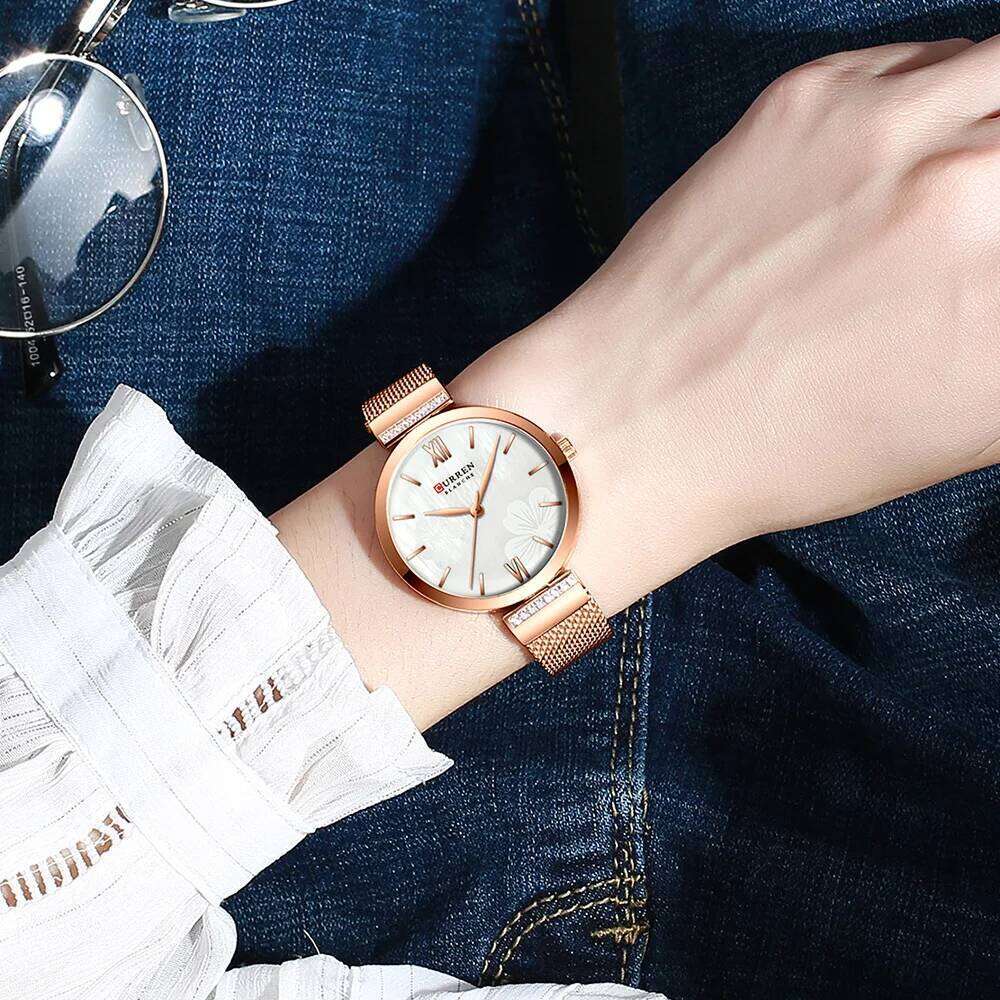CURREN Fashion for Women Luxury Quartz Gold Elegant Wrist Female Clock Ladies Dress Stainless Steel H260228