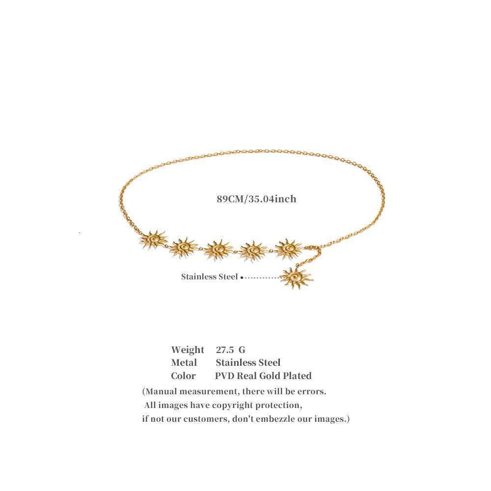 Yhpup 2025 Fashion Stainless Steel Sun Belly Waist Chain for Women Summer Statement Jeans Rave Body Jewelry Accessory Waterproof H260228