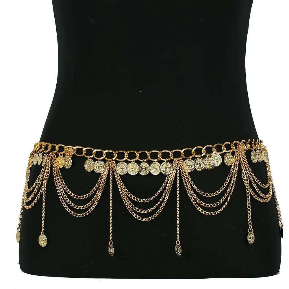 New Fashion Belly Dance Chain For Women Elegant Gold Color Coin Tassel Waist Necklace Skirt Chains Jewelry Belt H260228
