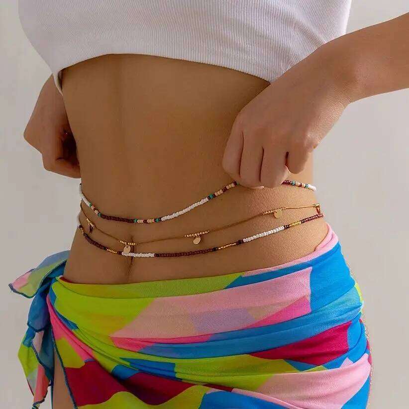 Ingemark 3Pcs/Set Bohemian Coloful Rice Bead Waist for Women Sexy Bikini Multilayer Thin Chain Beach Body New Jewelry H260228