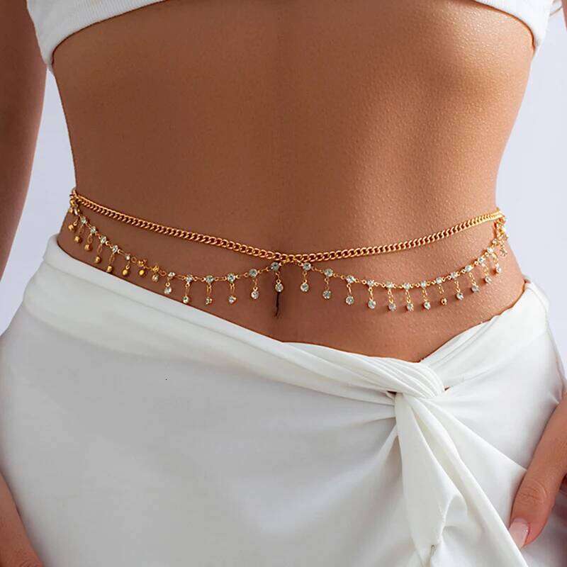Ingemark Sexy Rhinestone Star Tassel Pendant Waist Belly Belt Chain for Women Summer Bikini Rave Body Jewelry Y2K Accessories H260228