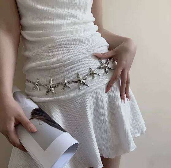 Vintage Gold Star Starfish Waist Metal Link Belly Belt Chain for Women Fashion Boho Summer Beach Bikini Body Jewelry H260228