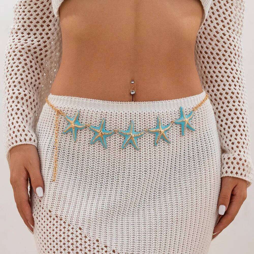 Retro Charm Gold Color Flowers Imitation Pearl Starfish Waist for Women Bohemia Beach Sexy Bikini Body Chain Jewelry Gift H260228