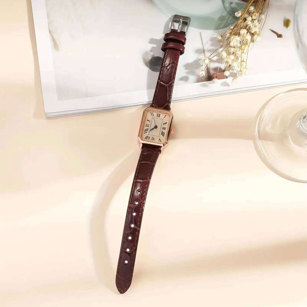Casual Rectangle Pointer Quartz Rome Fashion Analog Retro PU Leather Wrist For Women Girls H260228