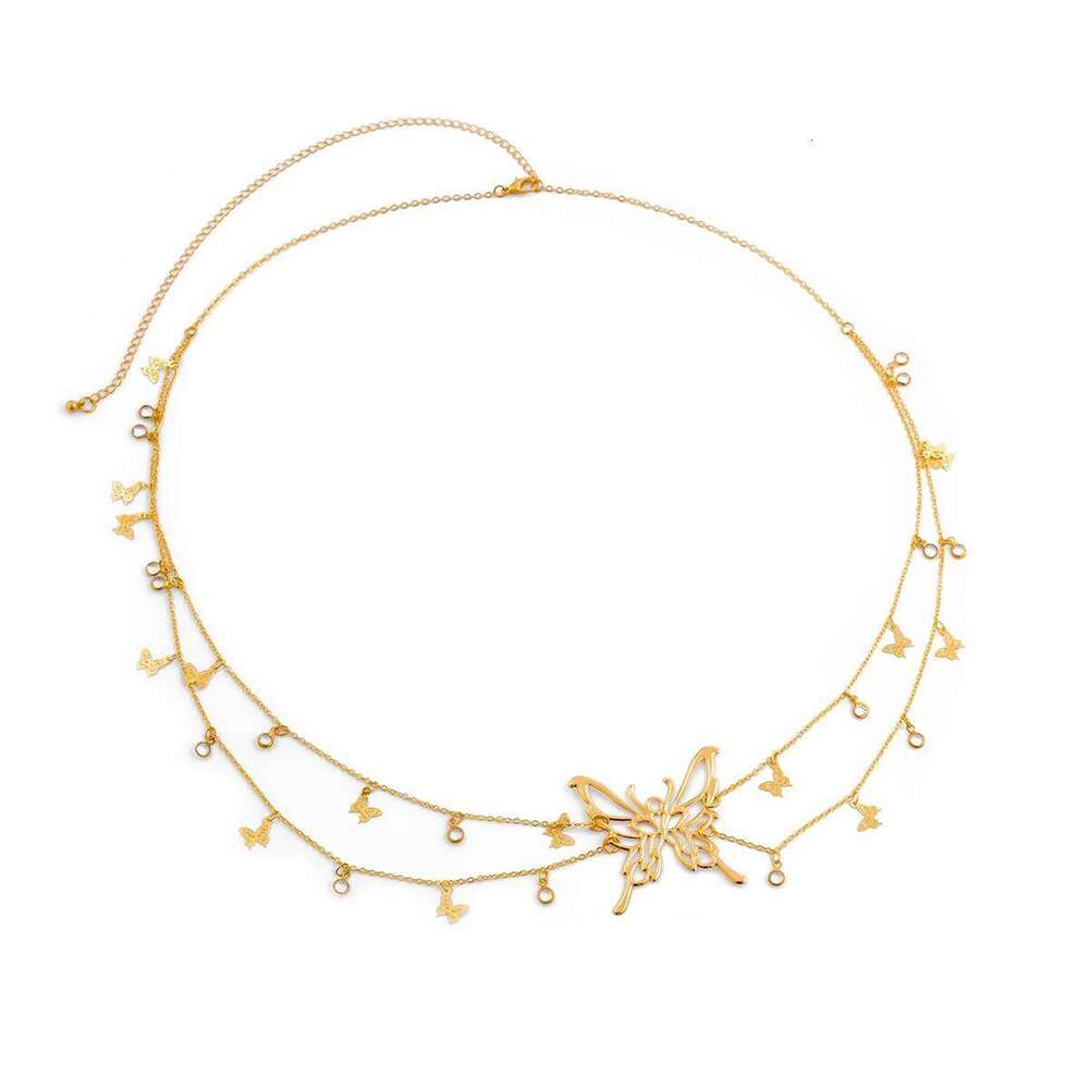 Ingemark Boho Sexy Hollow Butterfly Waist Belly Belt Chain for Women Summer Bikini Crystal Tassel Pendant Link Body Jewelry Gift H260228