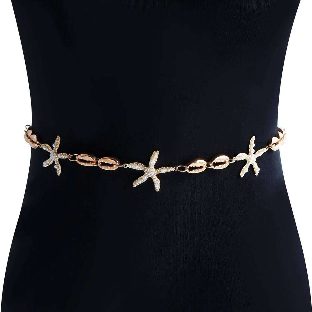 Edgy Body Seashell Starfish Pendant Single Layer Waist Jewelry Adjustable Metal Hip Chain for Street Style 2025 H260228