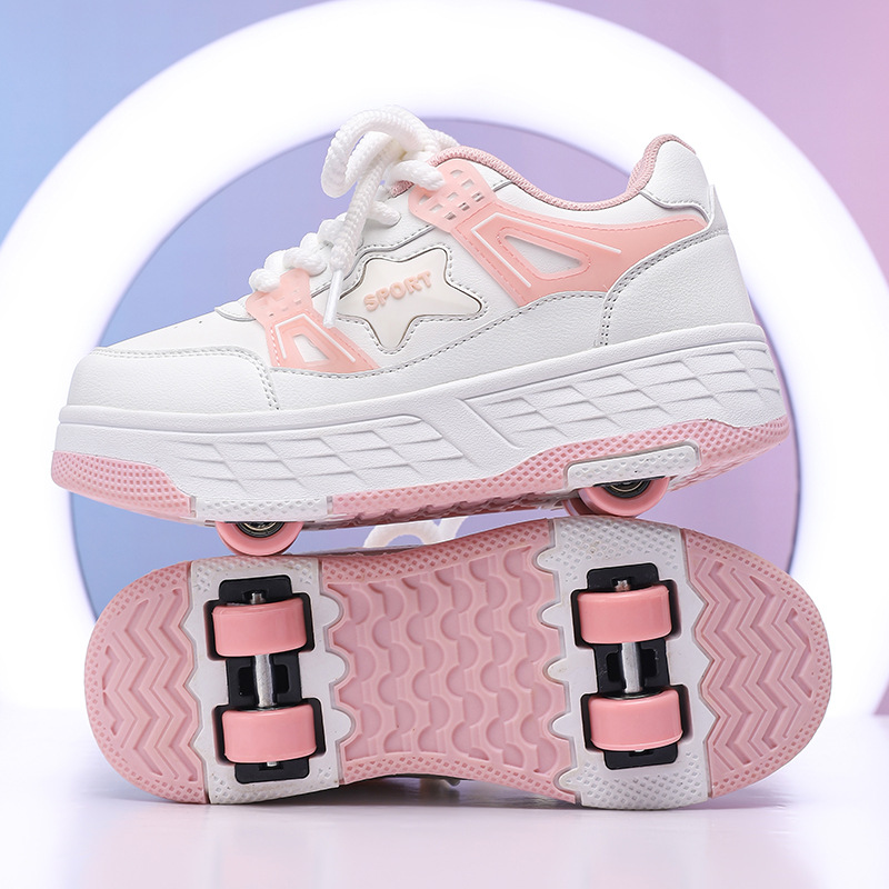 Free shipping kids trainers shoes boys'of girls' shoes, adult shoes, quad-wheel flying shoes, shoes with straps and wheels, girls' skat