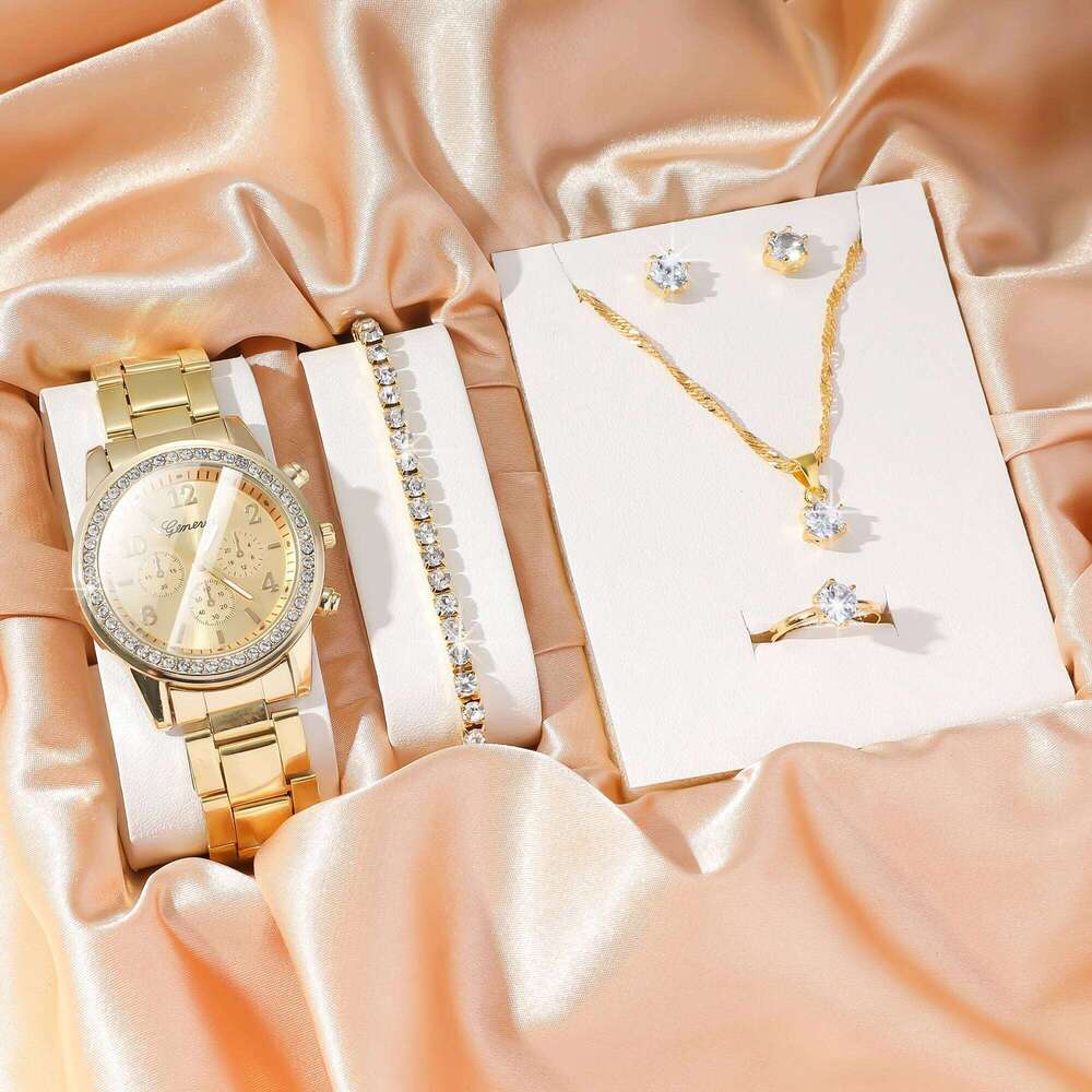 5pcs/set steel belt fake three eyes women's casual Korean quartz set H260228