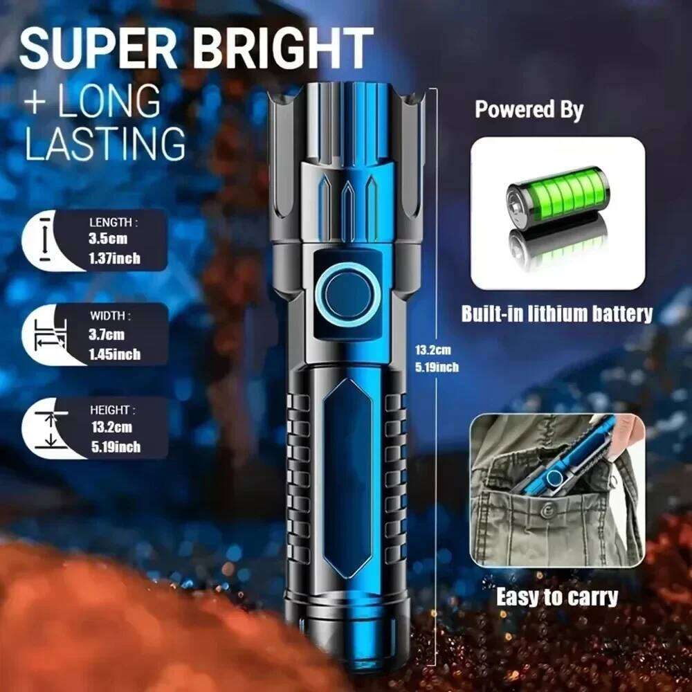 Powerful LED Flashlight USB Rechargeable Torch Super Bright Zoomable 3 Lighting Modes Camping Hiking Lantern Emergency Lamp Z260301