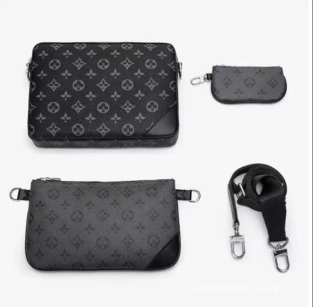Men's Black Embossed Monogram Crossbody Bag, Luxury Style PU Leather Shoulder Sling Bag for Daily Travel Work