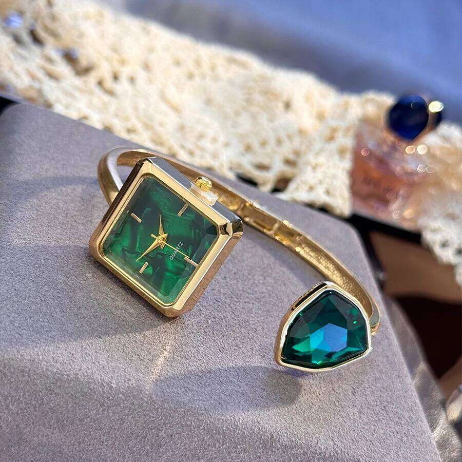 New Ladies Open Assorted Shaped Diamond Color Gemstone High-End Quartz Wrist Lazy Person's Stylish Timepiece H260228