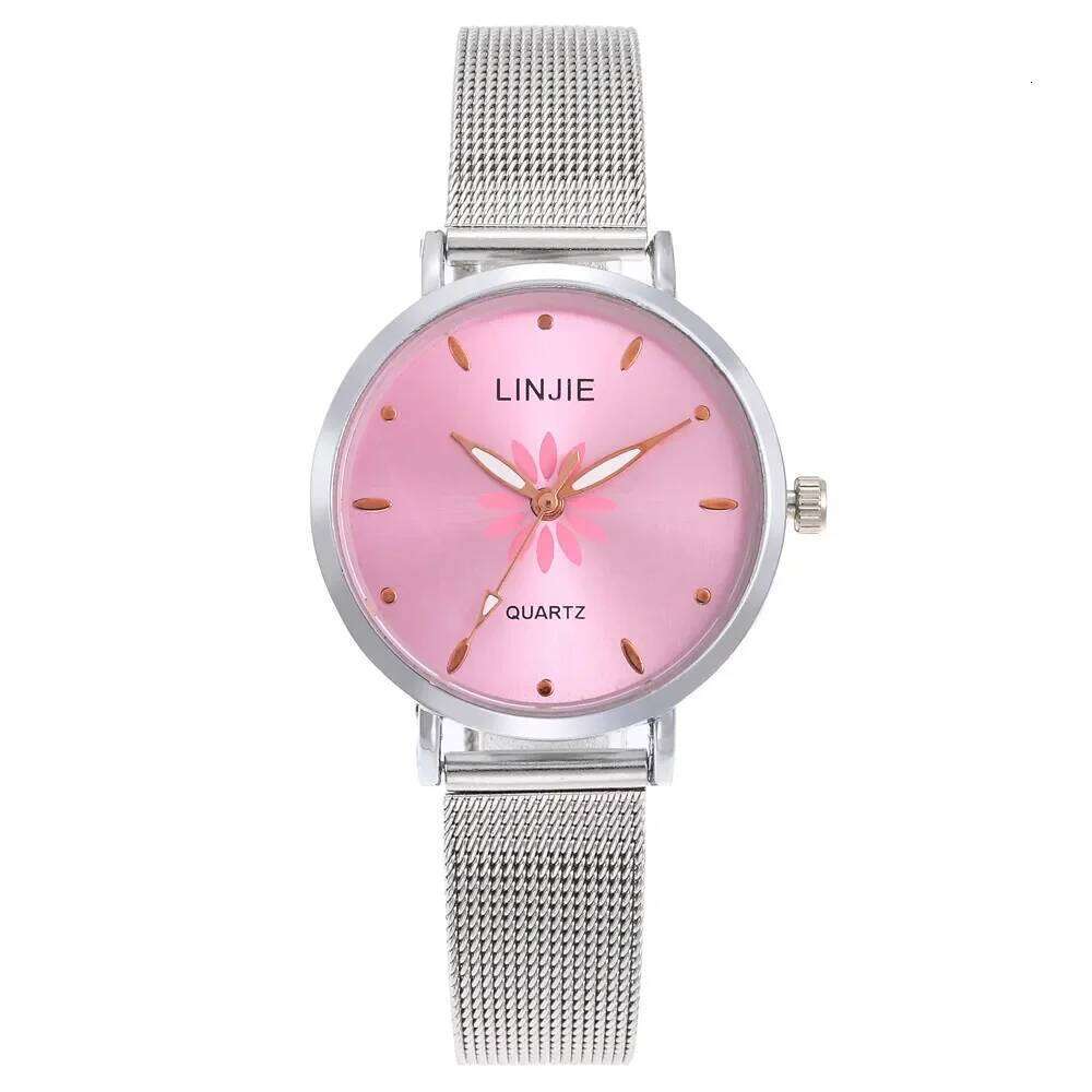 Silver Women Fashion es Minimalist Flowers Ladies Wristes Simple Stainless Steel Mesh Strap Woman Quartz Clock H260228