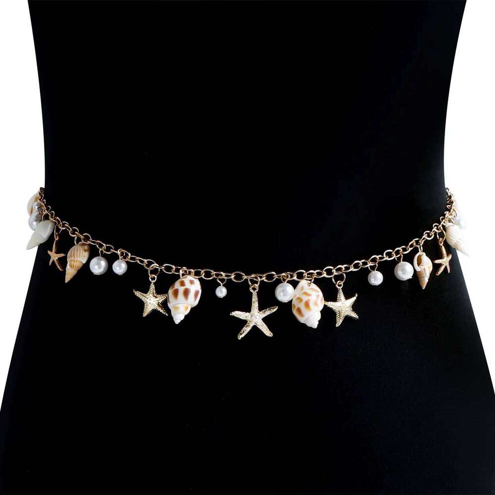 Bohemian Summer Beach Shell Waist Link Imitation Pearl Sea Star Conch Pendant Body Chain for Women Fashion Jewelry Accessories H260228
