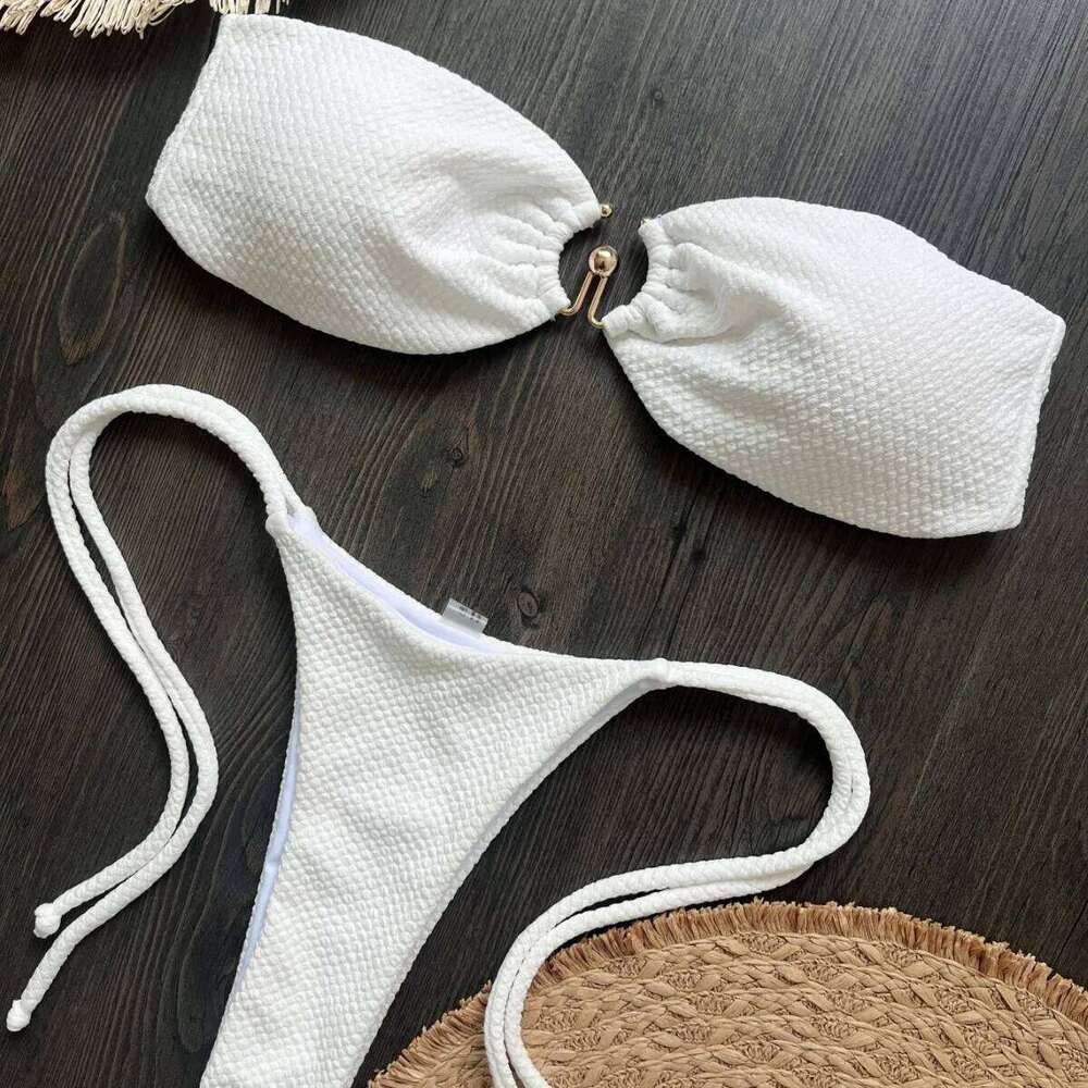 2025 Special Fabric Metal Texture Women's New Solid Color Bikini Split Nylon Swimsuit Z260301