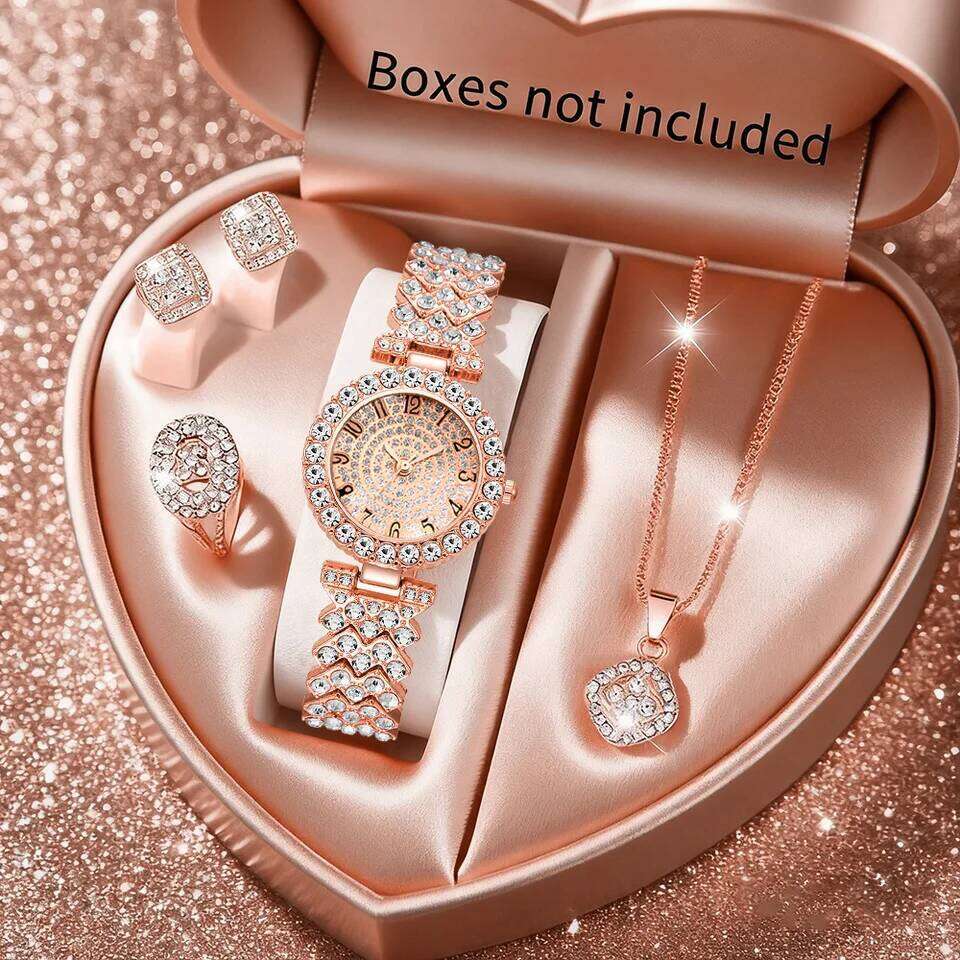 5pcs Luxury Rhinestone Women's Quartz Elegant Ladies Wrist Jewelry SetWithout Box H260228