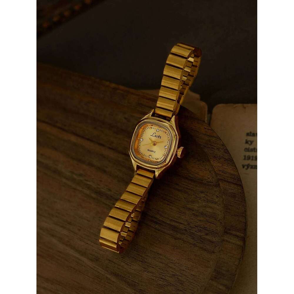 1 New French-Style Vintage Exquisite Gold Square Small Dial , Fashionable, Simple, Elegant, Luxurious, Compact, Waterproof, Stainless Steel Strap, Cla