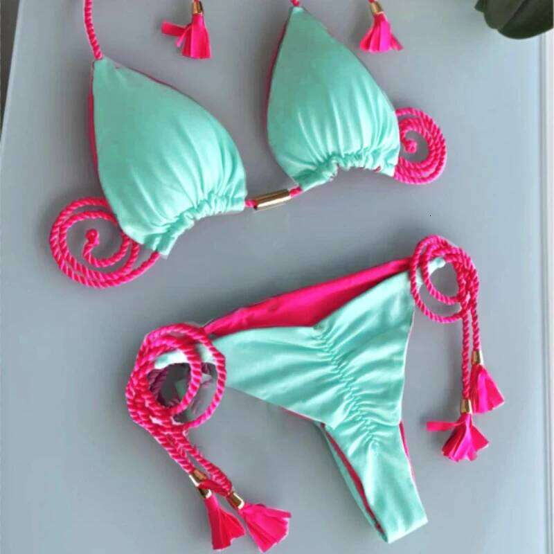 Set Zebra Leopard Print Sexy Girl Bikini Triangle Halter Lace Pleated Swimwear Brazilian Beach Vacation Swimsuit Women Z260301