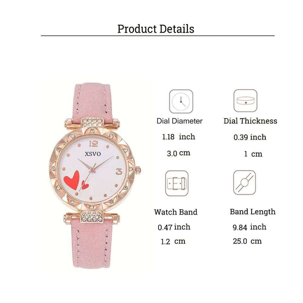 Women's Love 4-piece Belt Diamond Heart-shaped Dial Quartz Girl's Heart Student Christmas Gift H260228