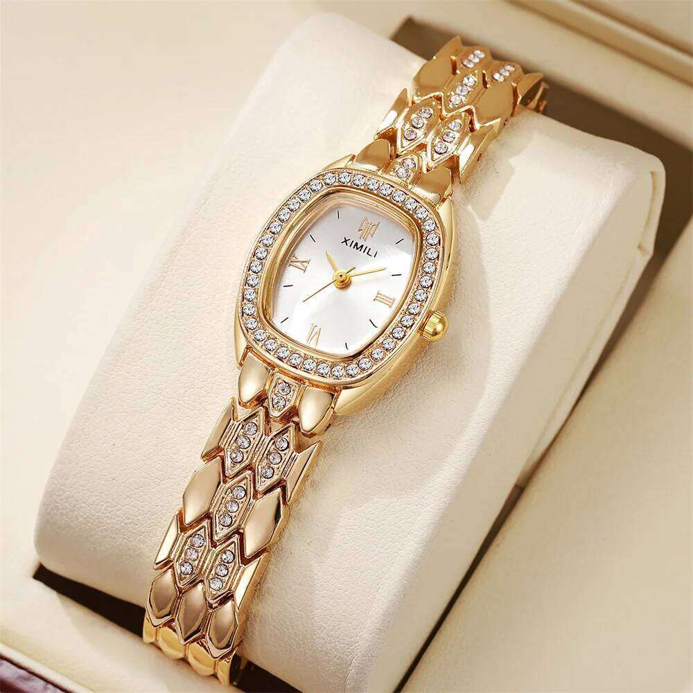 Fashion Quartz Women's Wine barrel Rome Digital Display Casual golden Strap Simple Wrist for Ladies H260228