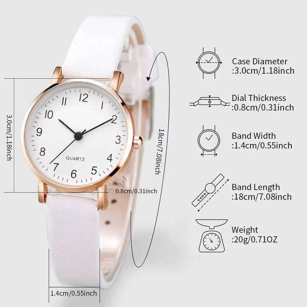 2PCS Fashion Arabic Dial Women's es Casual Leather Strap Quartz Wristes Gold Heart Set Reloj Mujer H260228