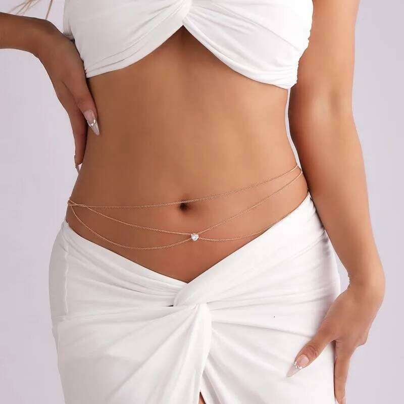 Fashion Metal Double Layered Cross Waist for Women Simple Rhinestone Heart Thin Body Chain Party Jewelry Accessories H260228