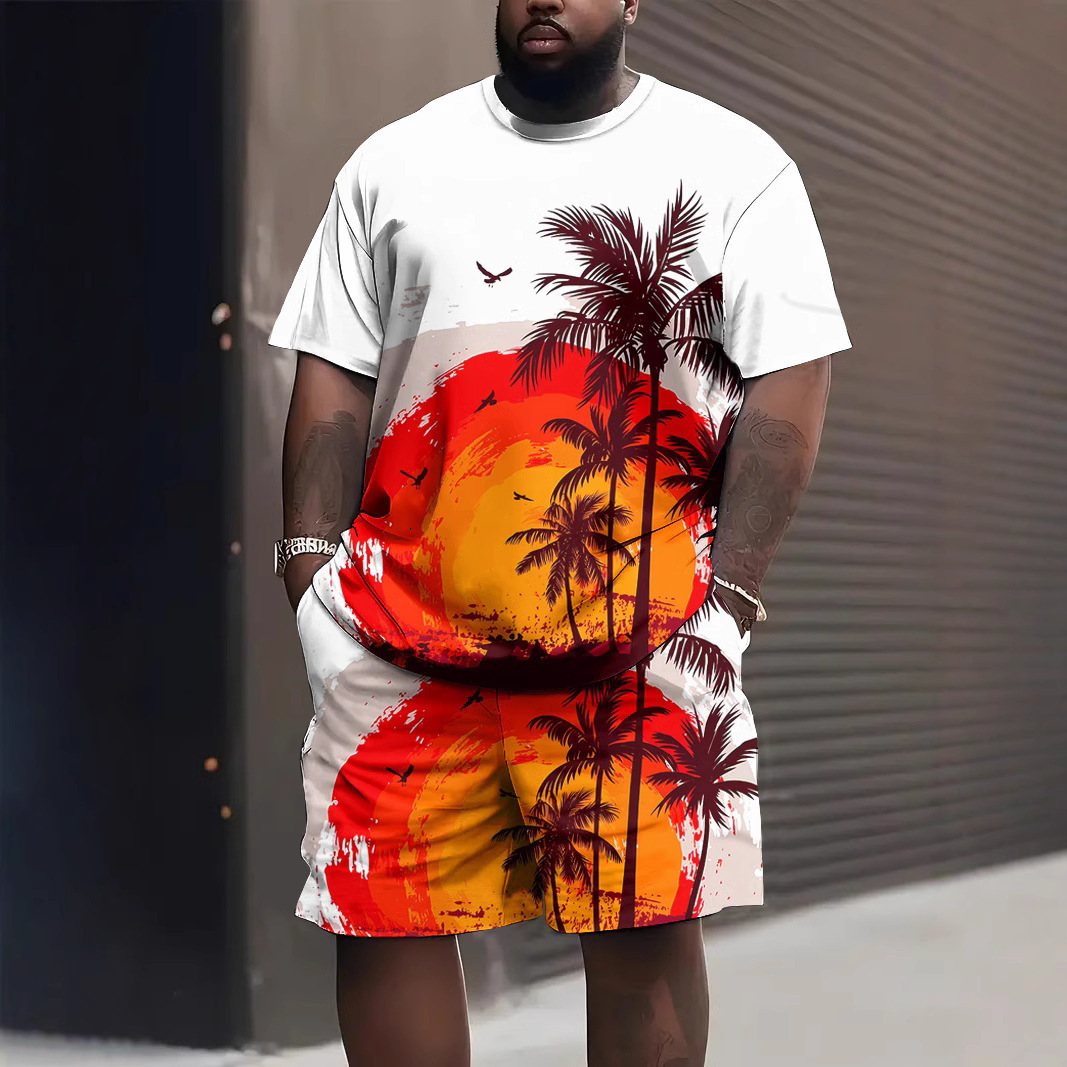 Luxury Brand Designer Clothes Cross-Border European And American Fashion Summer T-Shirt And Shorts Set With 3D Digital Printing, Street Style, Loose A