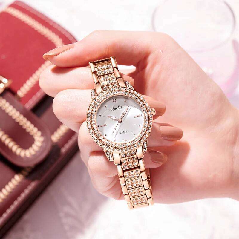 SUNKTA Womens es Fashion Original Quartz Wrist for Ladies Roman Dial Dazzling Diamond Waterproof Luminous H260228