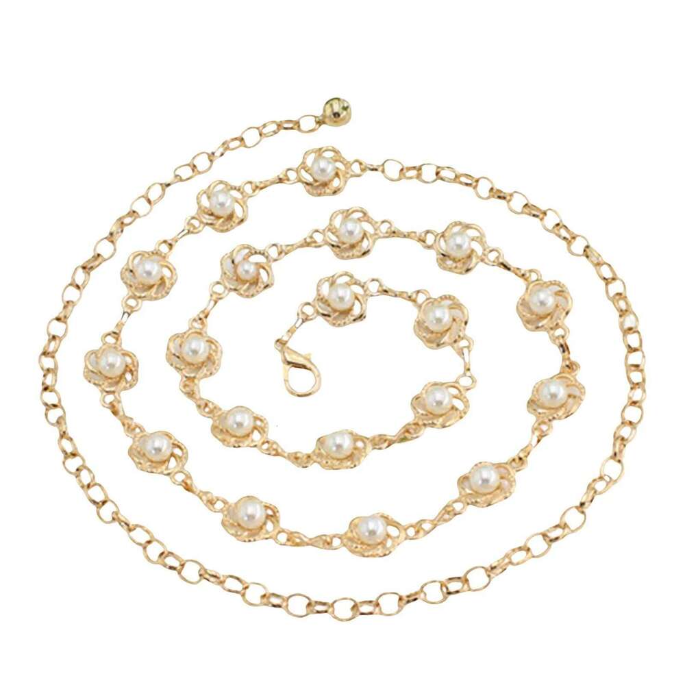 Thin Knotted Belts For Women Dress Beaded Hook Women'S Waist Chain Fashion Pearl Decoration Metal Belt H260228