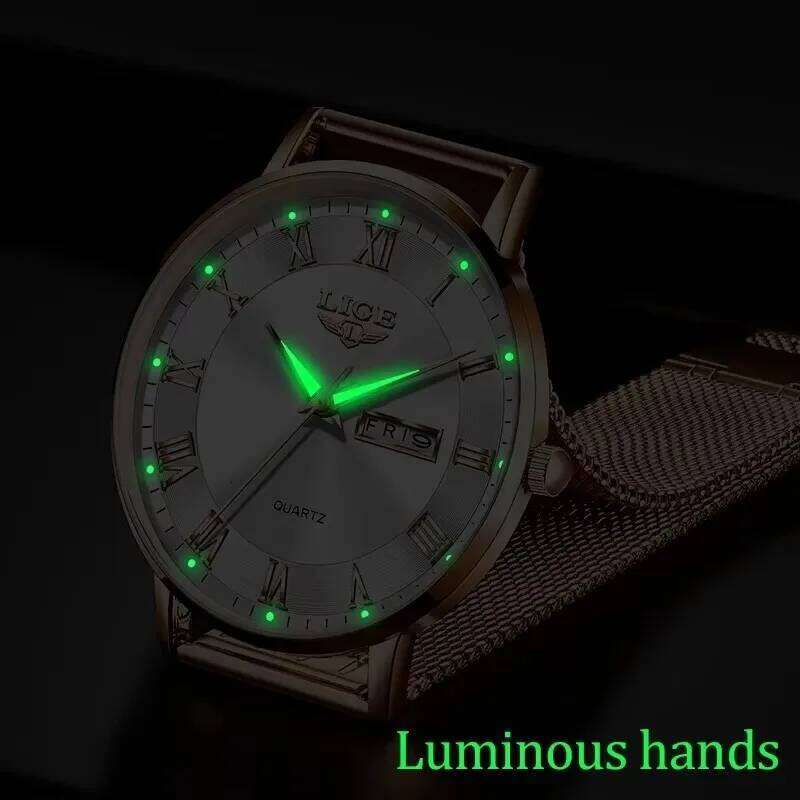 LIGE Luxury Ladies Waterproof Rose Gold Steel Strap Women Wrist Top Brand Clocks Relogio Feminino H260228