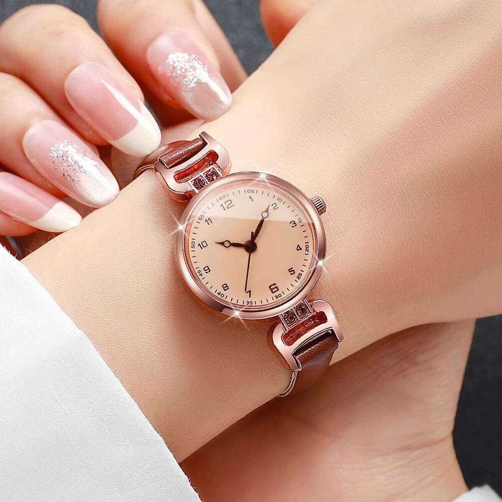 2PCS Elegant Arabic Dial Women es Set Fashion Ultra-thin Leather Strap Ladies Quartz Wristes Reloj MujerWithout Box H260228