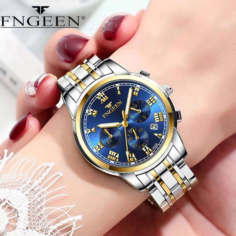 FNGEEN Quartz Women Elegant Stainless Steel Luminous Waterproof Date Wrist Ladies Dress Ms4006 H260228