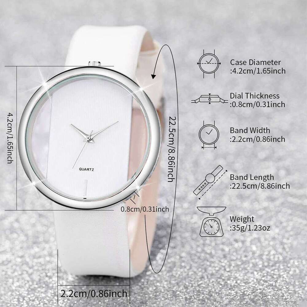 2PCS/Set Women's Hollow Out Fashion Quartz Analog PU Leather Wrist with Heart H260228