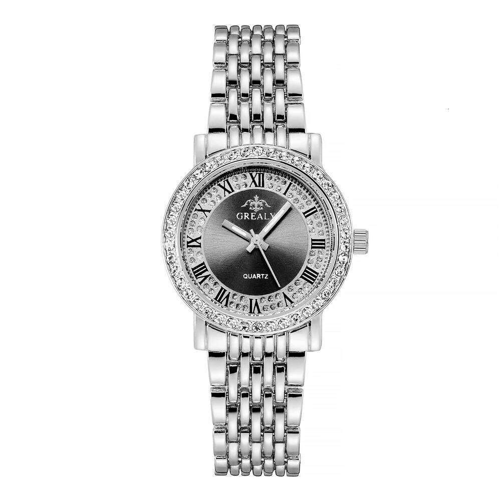 Luxury Branded Fashion Rome Diamond Set es for Women Quartz Casual Gold Stainless Steel Strap Women's Clock H260228